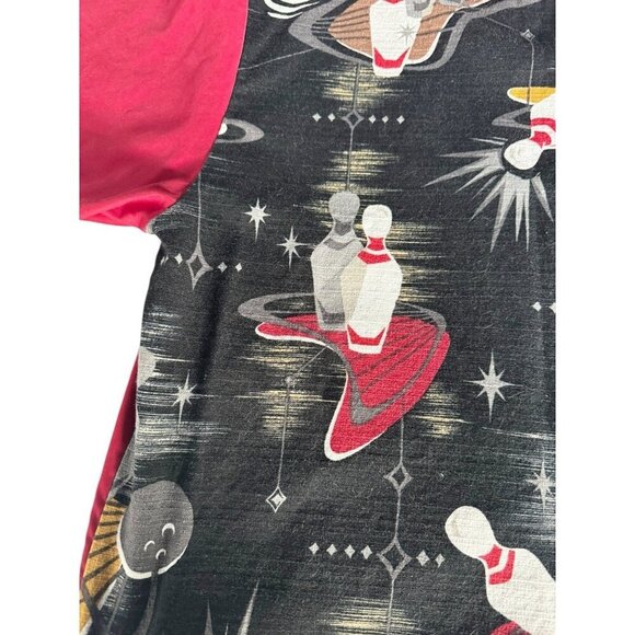 VTG Men's Sz XL Red & Black Panel Button Up Bowling Shirt Bowling Pins Mid Cent - Picture 9 of 10